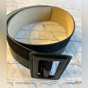 EXTRA WIDE TWO FABRIC STYLE BLACK WITH COVERED SQUARE BUCKLE WOMENS BELT
